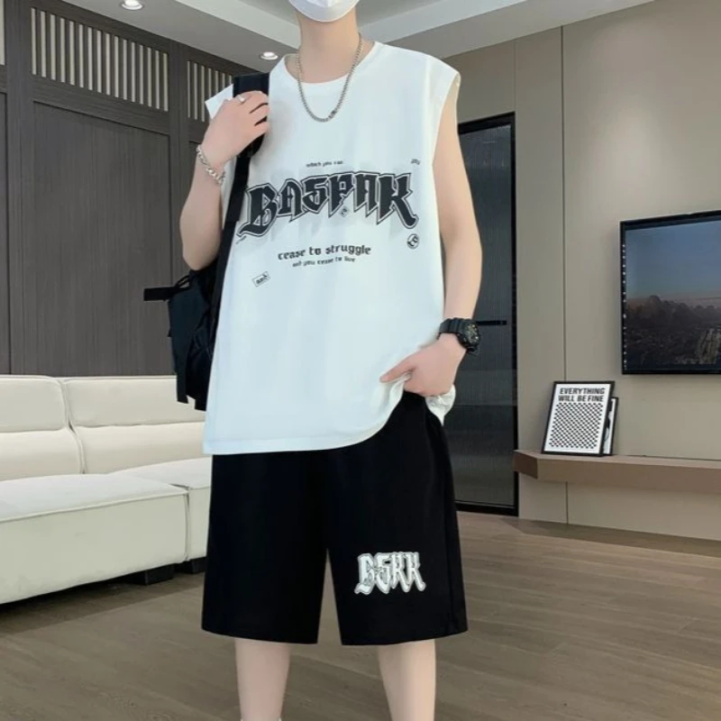 

Youth Plus Size Sport Outfit Men Sleeveless Tank Top Matching Shorts Set Summer Basketball Training Wear