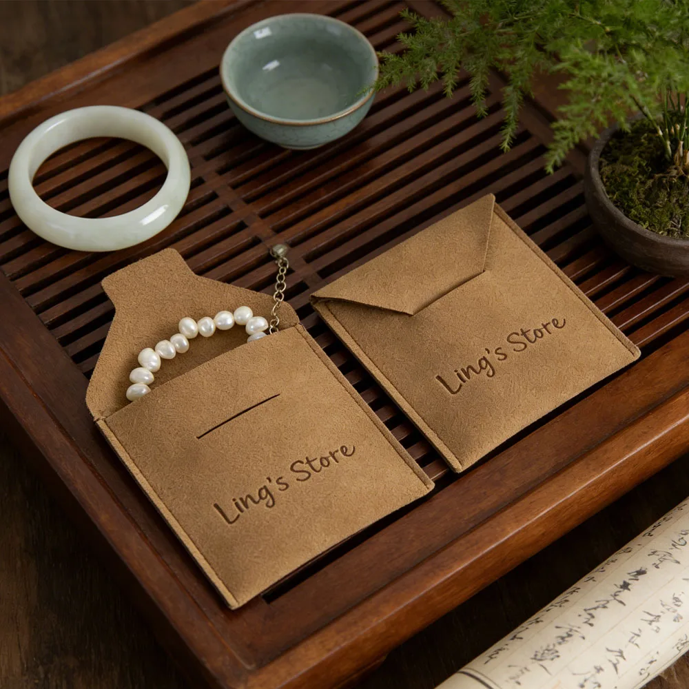 

50 Luxury Bijoux Small Gift Pouch Thick Microfiber Custom Logo Jewelry Earrings Ring Necklace Packaging Bag Wedding Favors Bulk