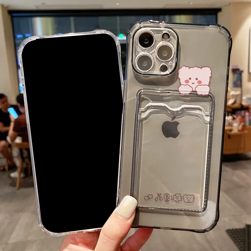 Wallet Card Holder Clear Soft Cases For Xiaomi Redmi Note10 10S 10X 11 12 9 Pro Poco X3 X5Pro Mi12X Transparent Card Slots Cover