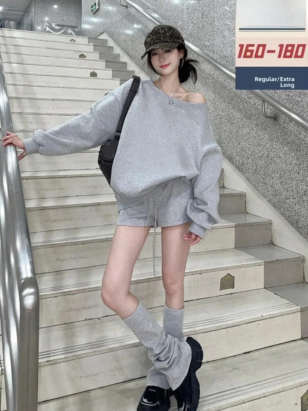 

ay Long Version Loose Women's Hoodie 75cm Tall Size American Sle oulder Slanting Autumn New Faion Slimming Top