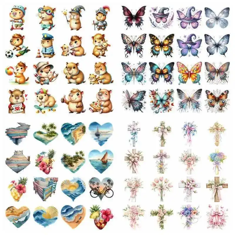 Love Ocean Flower Cross set heat transfer iron on printing vinyl stickers T-shirt stickers DIY Toy doll clothing decoration