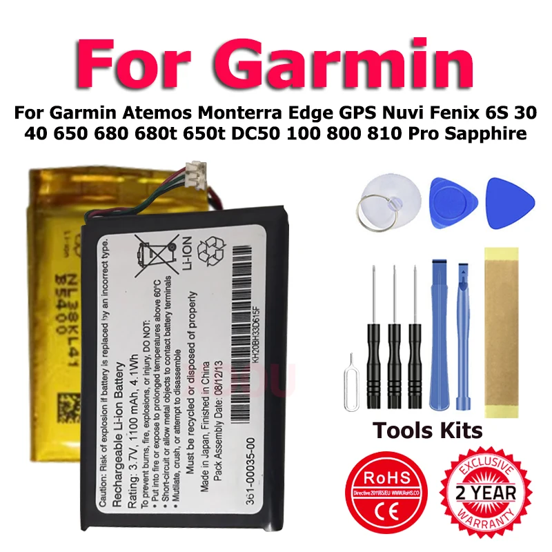 010-11654-03 New Battery For Garmin Atemos Monterra Edge GPS Nuvi Fenix 6S 30 40 650 680 680t 650t DC50 100 800 810 Pro Sapphire