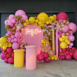 129 Pcs Rose Pink Yellow Color Balloon Garland Arch Kit Flamingo Theme Party Baby Shower Birthday Wedding Decoration for Girls