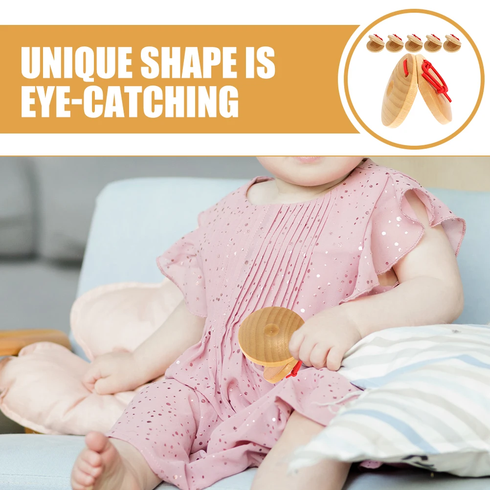 

6pcs Wooden For Kids Musical Small Percussion Finger Handheld Wood Castanet Clapper Classroom Rewards Party Favors '