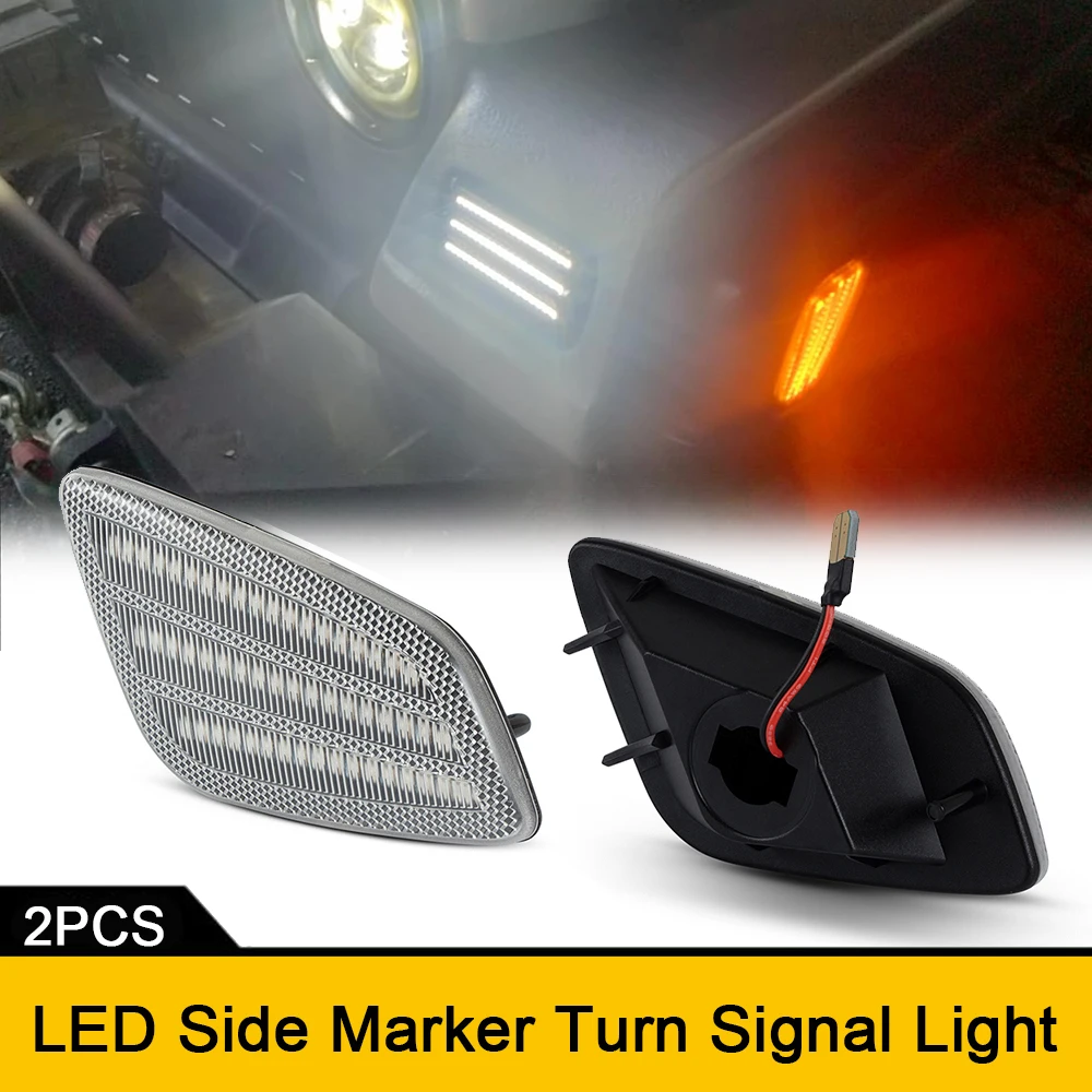 

Clear Lens Front Bumper LED Side Marker Sequential Blinker Lights For Jeep Wrangler TJ 1997-2006 Car Stop Indicator Amber
