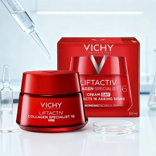 Crema facial de esencia reafirmante de colágeno Vichy con varias fórmulas reparadoras que desvanecen las líneas finas y las arrugas mejoran el cuidado de la piel caído