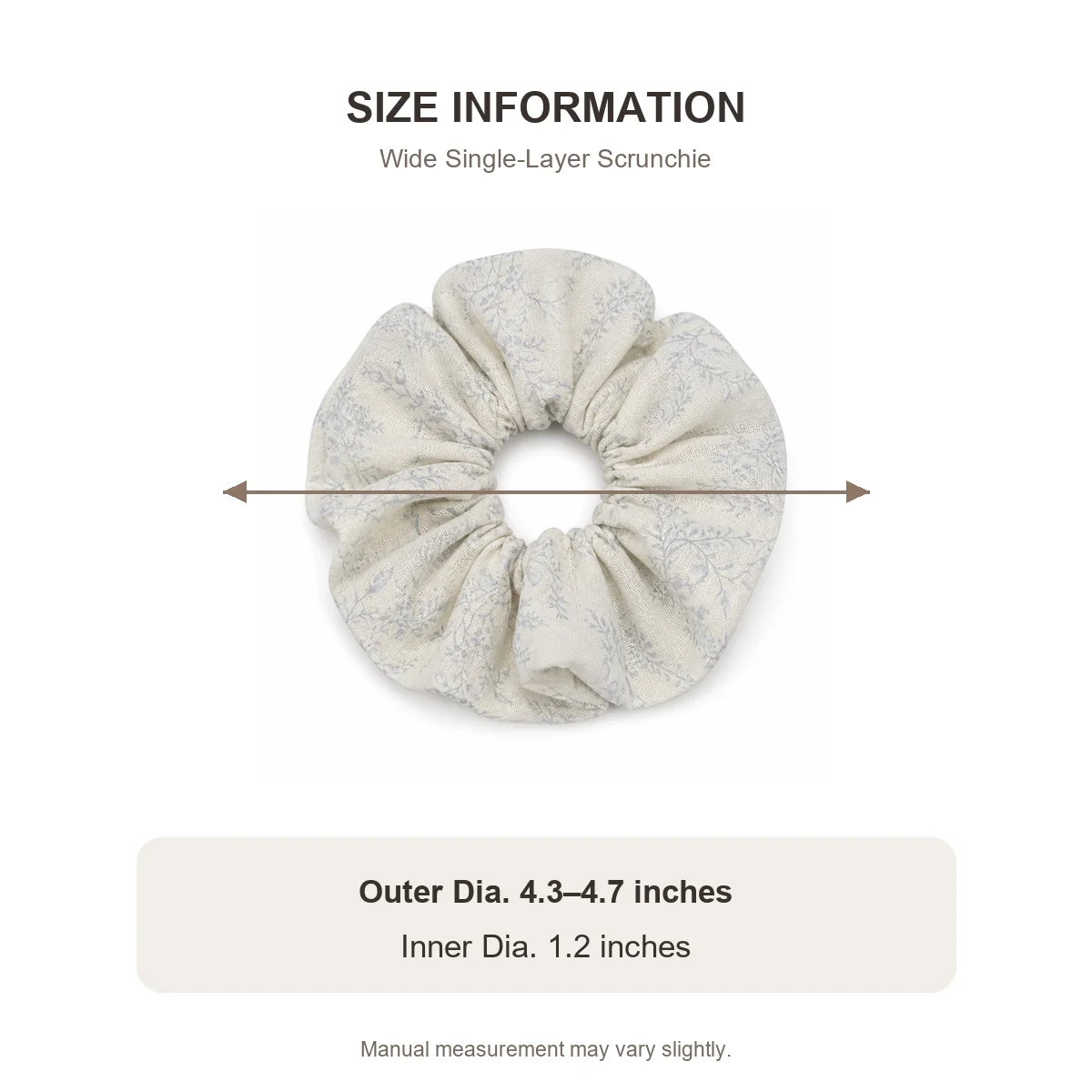 Warm Ivory Misty Blue Gray Vintage Botanical Wide Single-Layer Hair Scrunchie