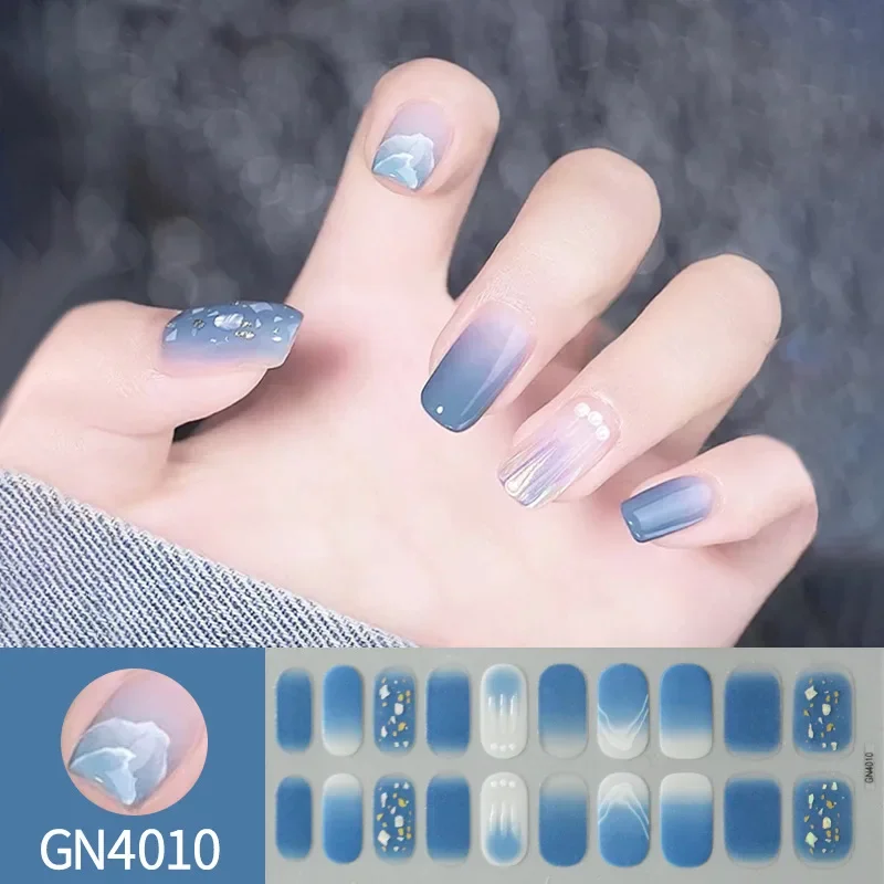 Woman\'s DIY Manicure Gel Nail Stickers Non Baking Lamp 20 Finger Adhesive Nail Sticker Full Paste Semi Cured Gel Nail Wraps