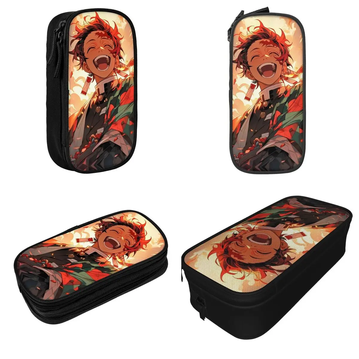 Fashion Demon Slayer Tanjiro Kamado Smiling Pencil Cases Pencilcases Pen for Student Large Storage Bag Office Zipper Stationery