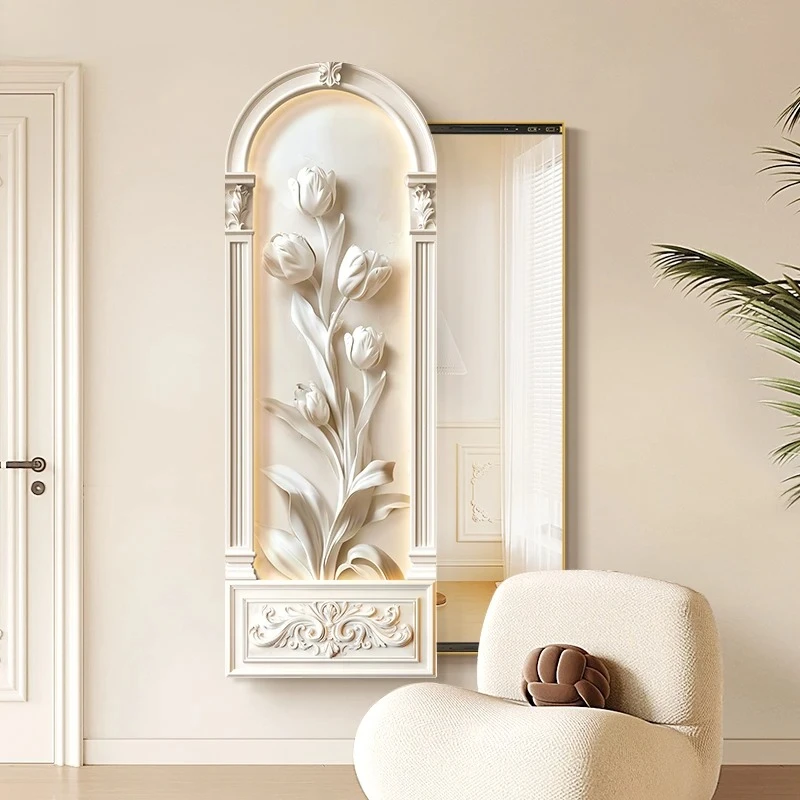cream wind hidden push-pull full-body mirror decorative painting three-dimensional flower porch invisible full-length  mural