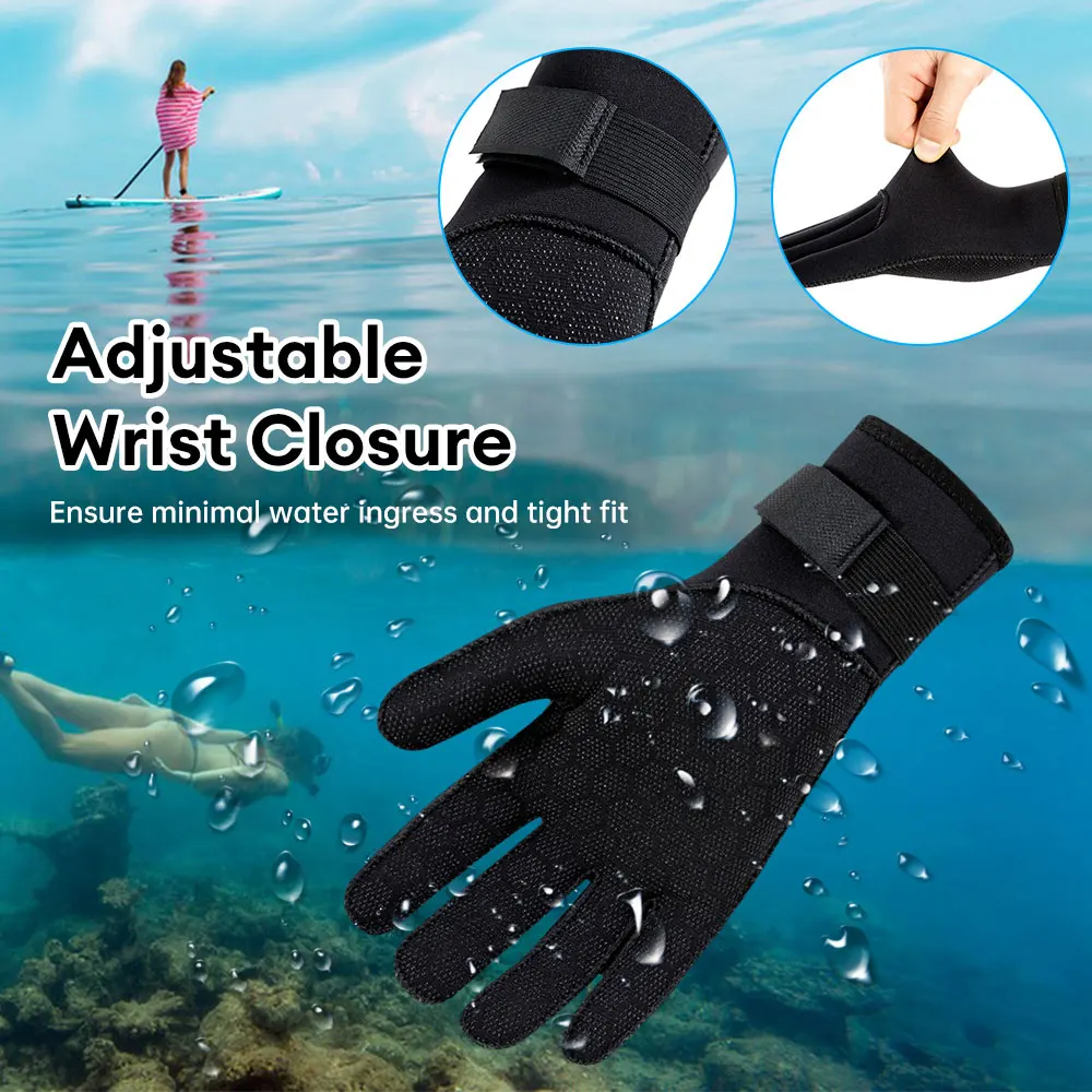 1 Pair Diving Surf Gloves Surf 3mm Neoprene Warm Anti-Slip Wetsuit Gloves for Spearfishing Swimming Rafting Kayaking Paddling