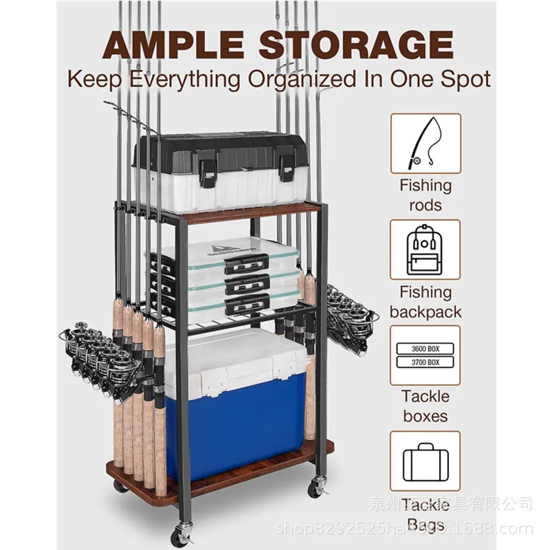 Multifunctional Fishing Tackle Supplies Display Shelf Fishing Rod Fishing Tackle Storage Rack Movable Box Chair
