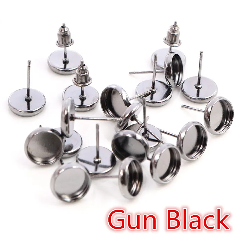 6/8/10/12/14/16/18/20mm Classic Colors High Quality Stainless Iron Earring Studs(with Ear plug) Base,Fit 6-20mm Glass Cabochons