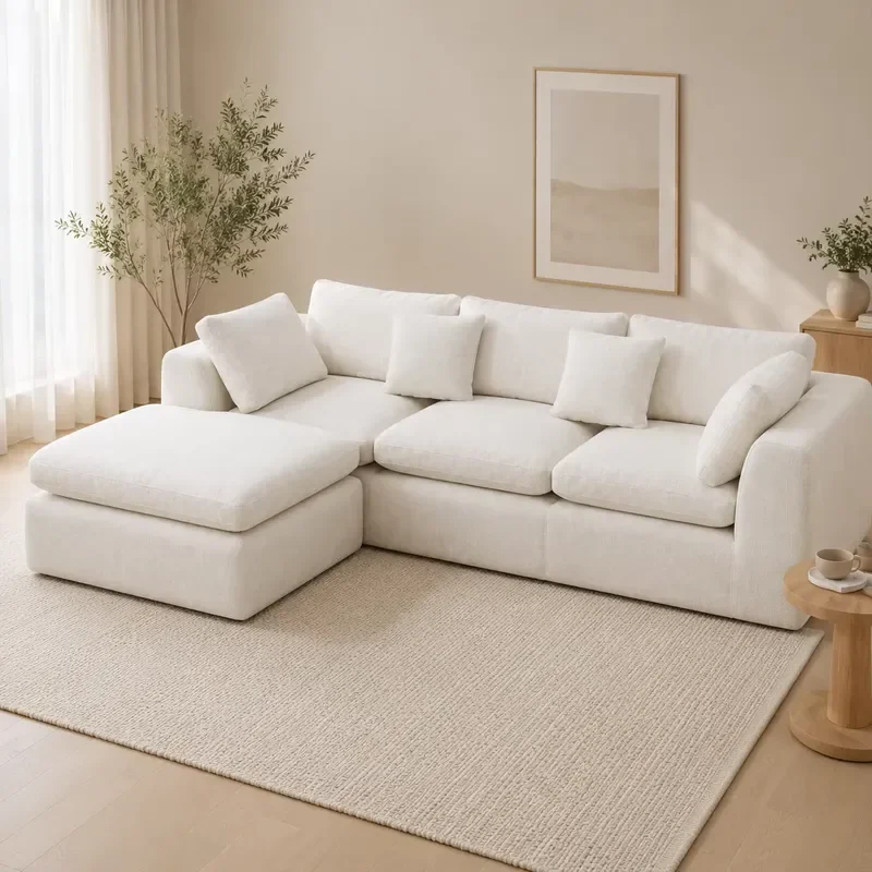Modern Vacuum Compressed Foam L Shaped Sectional Sofa with Chaise Comfortable Fabric Cloud Couch for Living Room