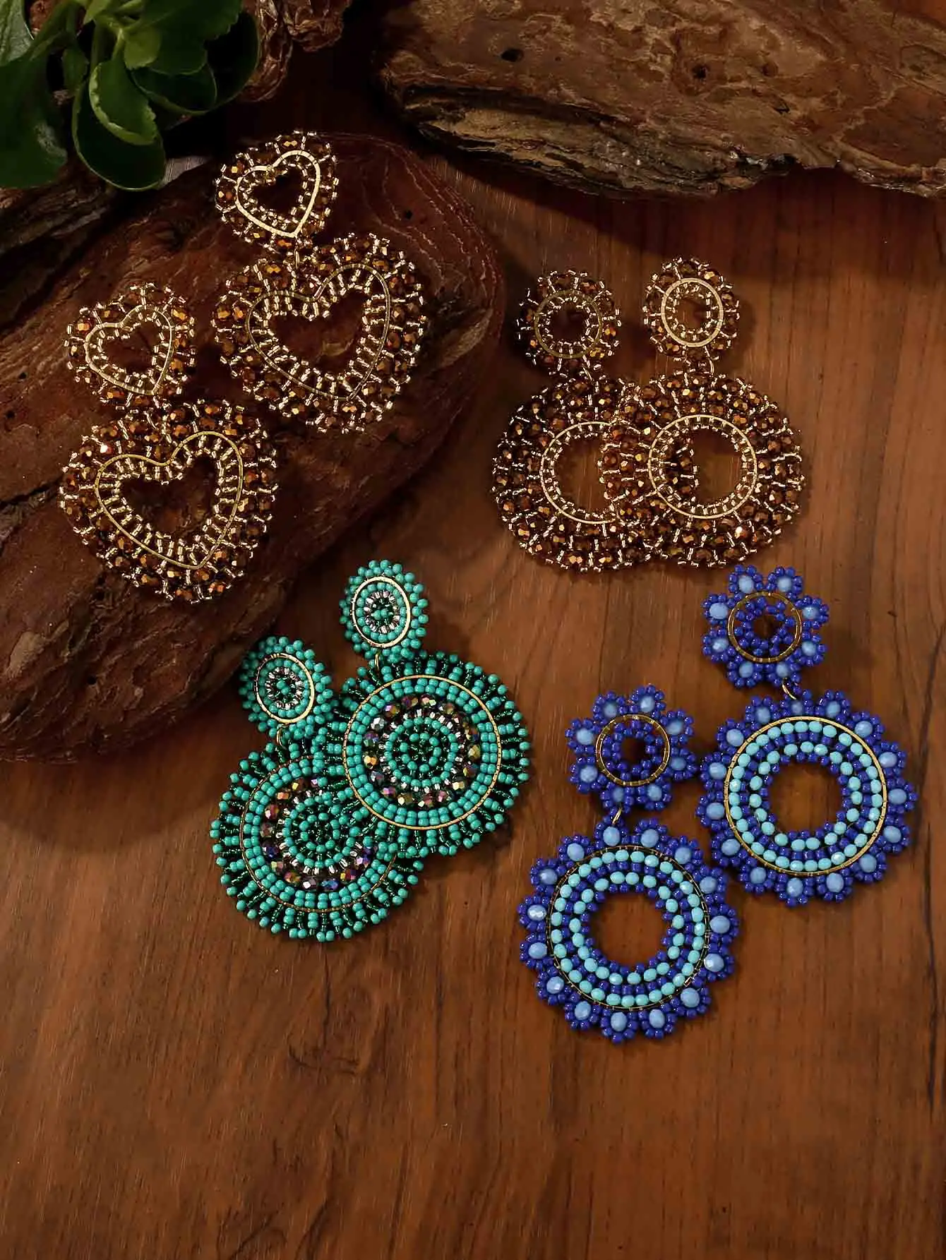 Badu-pendientes colgantes redondos de corazón tejidos a mano con cuentas de semillas coloridas para mujer, joyería Bohemia, pendientes de cuentas de arroz