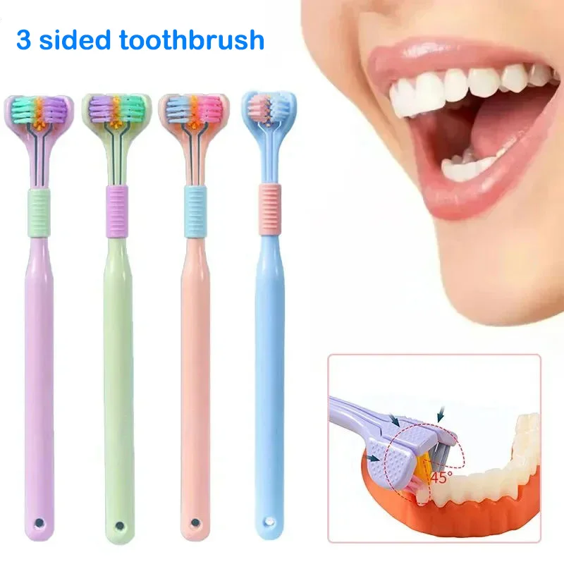 Toothink 3-Sided Toothbrush Adult Ultra Fine Toothbrush Tongue Scraper Soft Hair Deep Cleansing Oral Care 3D Stereo Teeth Brush