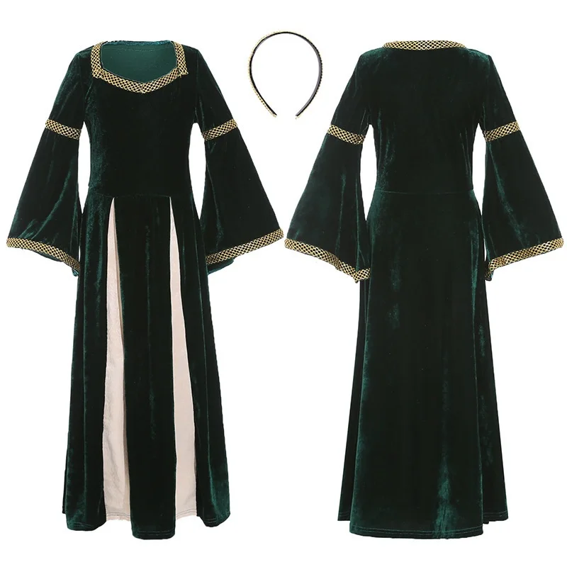 Renaissance Retro Medieval Girl's Clothing Opera Stage Performance Costume Court-style Bell-sleeve Long Dress