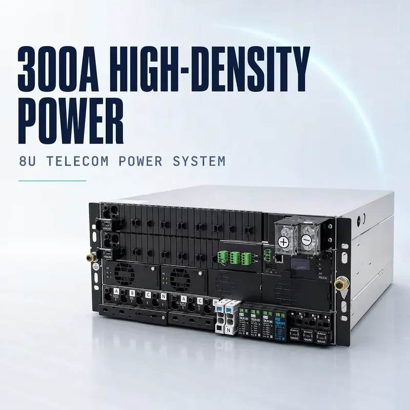 48V DC Telecom Power System 300A 8U Rack Mount Outdoor 5G Base Station Power Supply 40kA Surge Protection Wide Temperature