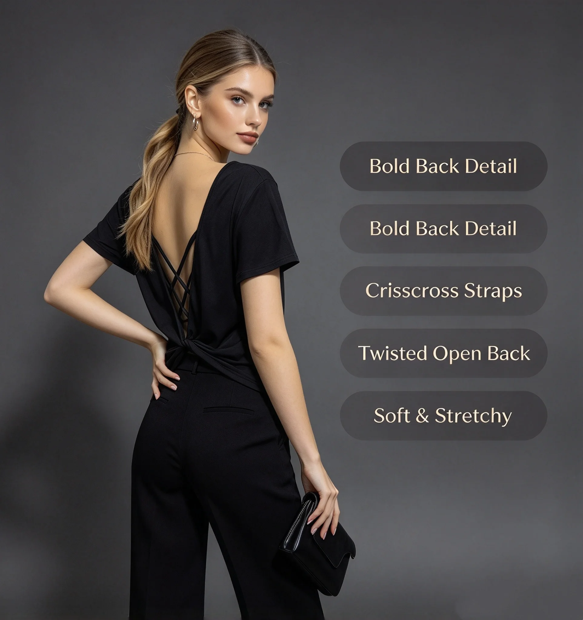 Crisscross V-Neck Backless Top — product information 3