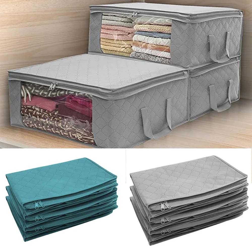 

Non-Woven Foldable Storage Bag Portable Clothes Organizer Tidy Suitcase Home Storage Box Quilt Storage Container Bag 49×36×21cm