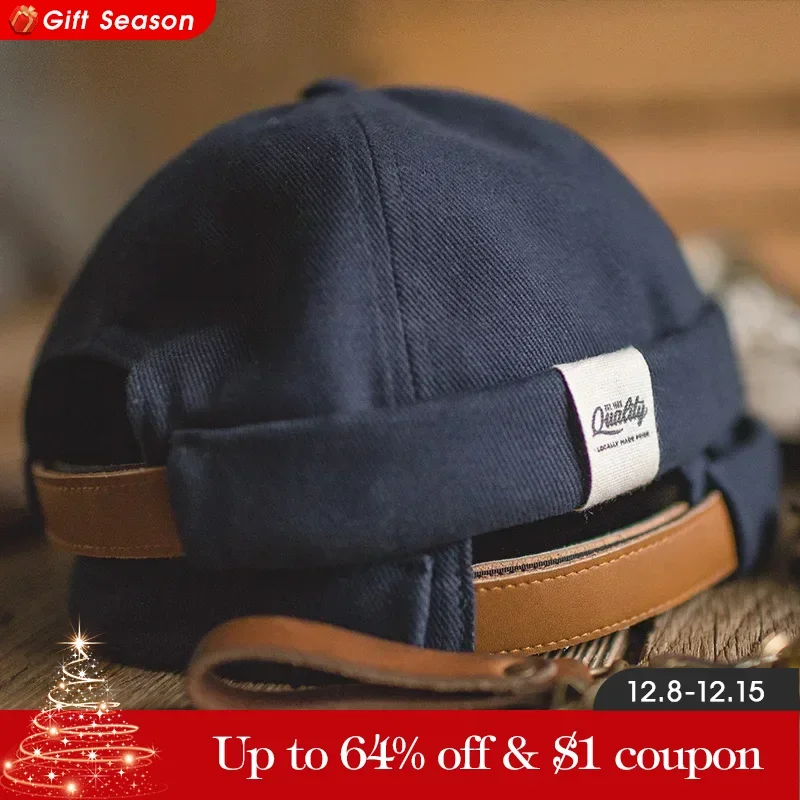 Maden Men Adjustable Denim Beanie Skull Cap Dockworker Hat Roll Cuff  Casual Caps Sailor Hats Male