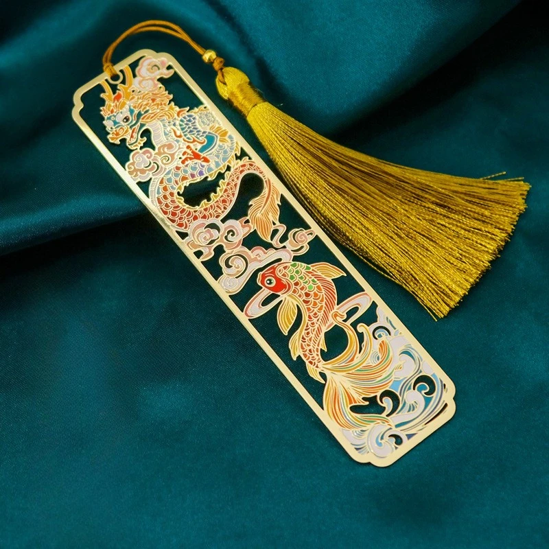 1 Piece Retro Chinese Dargon Dish Brass Bookmark Aesthetic Exquisite Creative Design Bookmark Cute Book Tab Student Teacher Gift