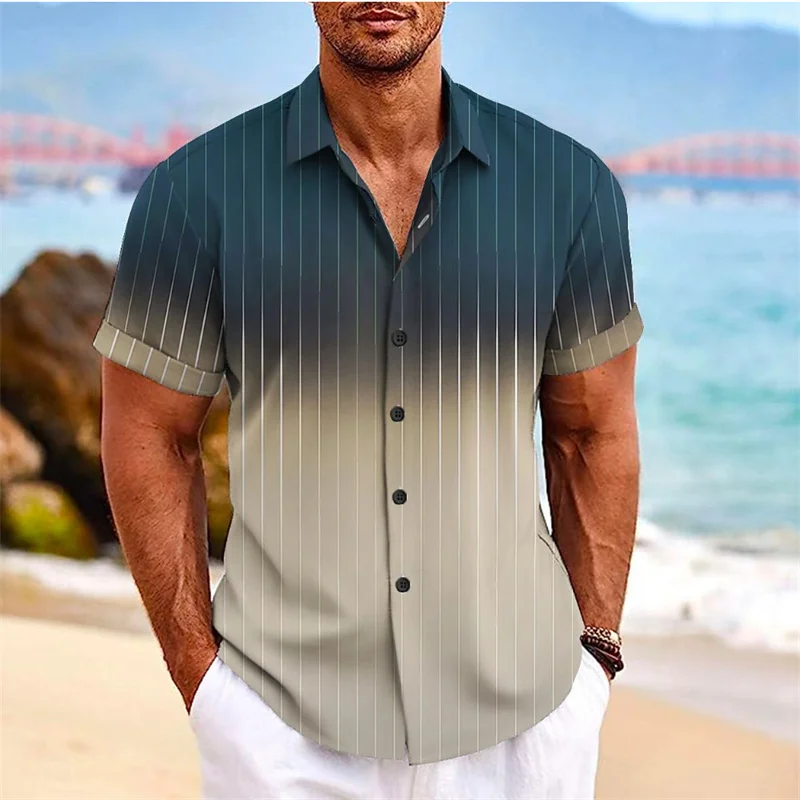 

Men's Shirt Gradient Pattern Lapel Outdoor Street Short Sleeve Printed Clothing Fashion Designer Casual Soft Oversized Shirt 5XL