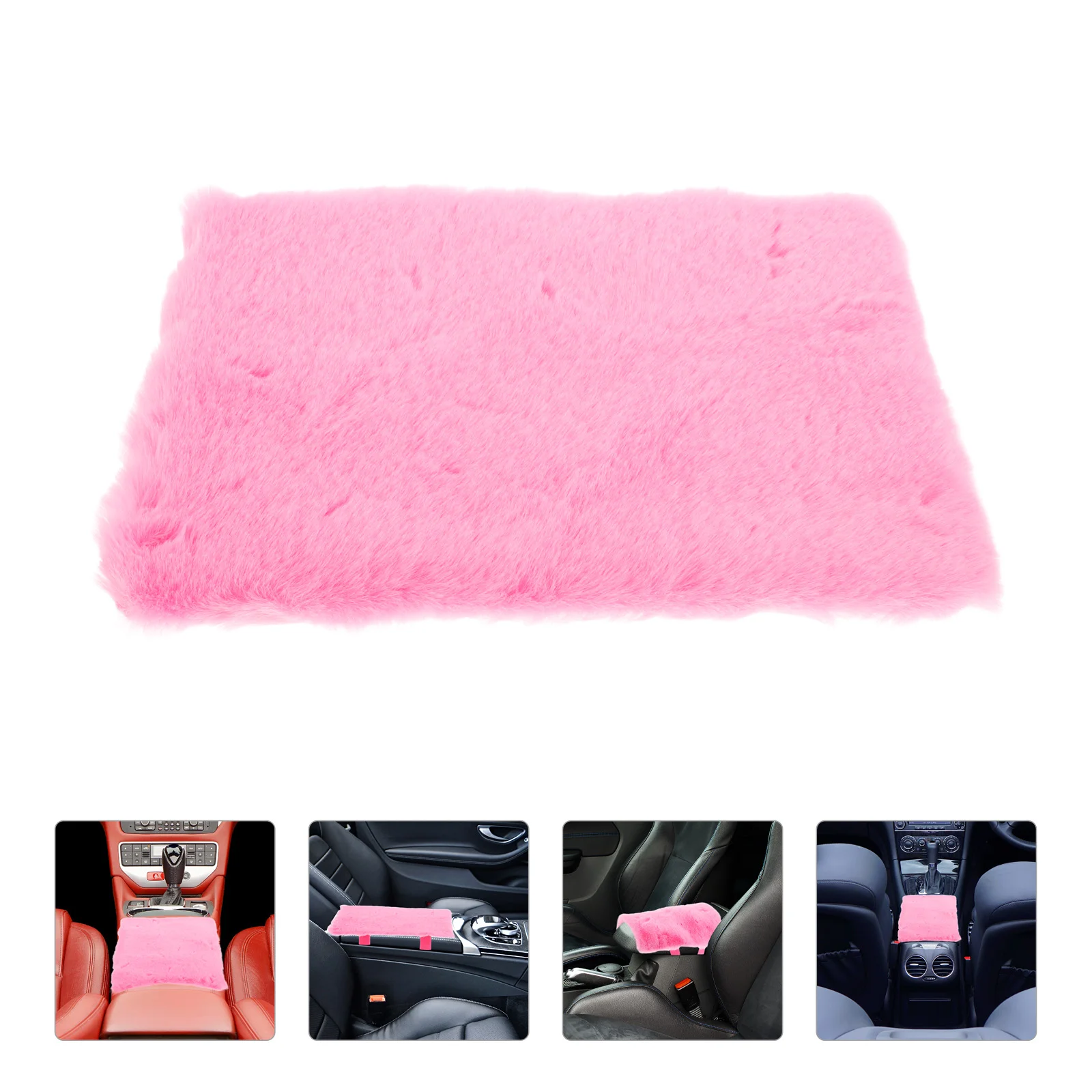 

Car Armrest Box Mat Soft Middle Console Pad Pink Faux Rabbit Fur Central Protective Cover