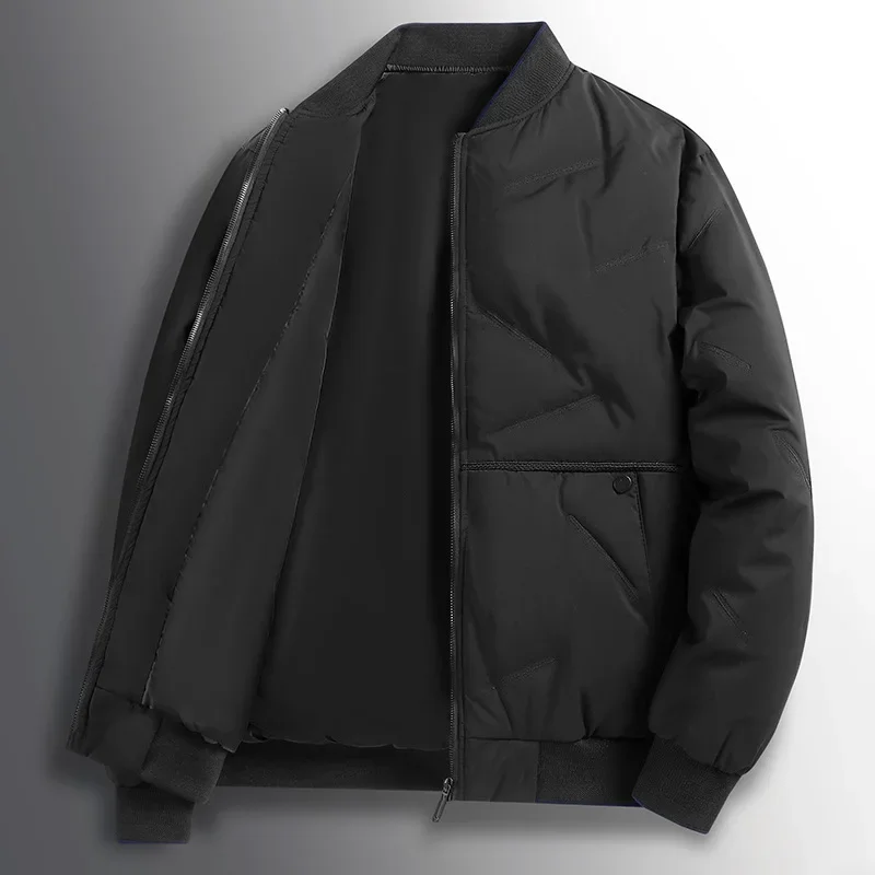 Winter New Fashion Men’s Solid Color Zipper O-neck Simple Basic Casual Trendy Baseball Jacket Male Quilted Jacket Clothes Coats