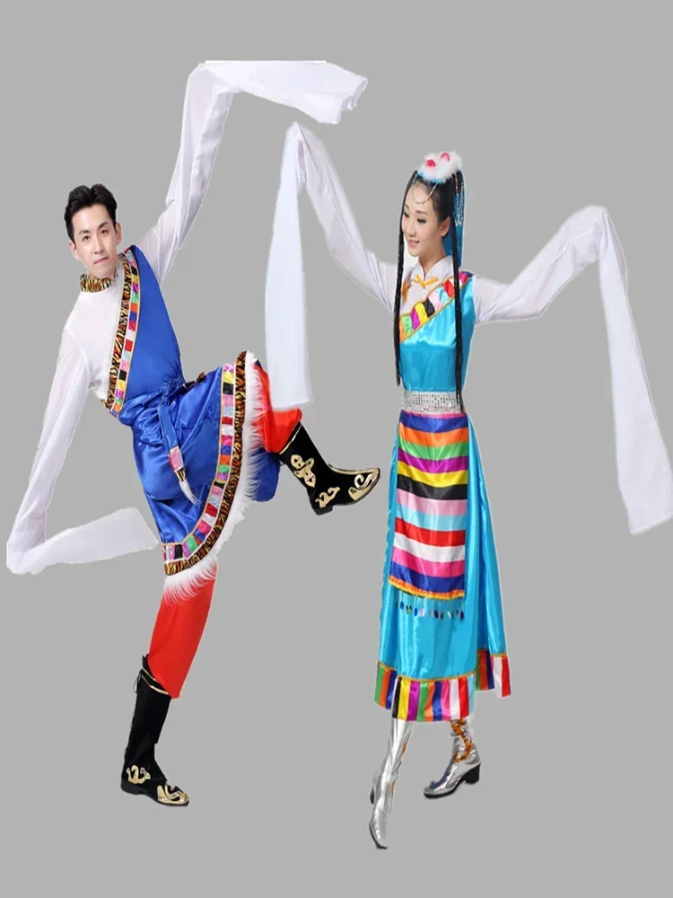 men's dance performance uniform robe ethnic minority white wrestling chopsticks dance grassland performance 2-piece set