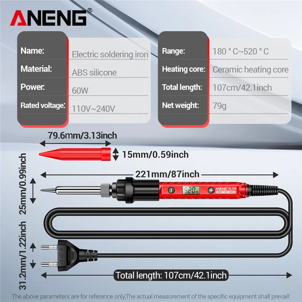 ANENG SL105 elektrisches Lötein 60W Display verstellbar 180 ° C ~ 520 ° C Temperatur professionelle tragbare Schnellheizung Schweißen Reparatur 220V Kit – Detail 6