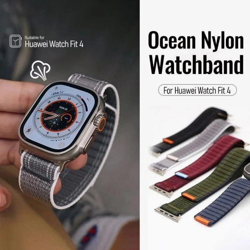 

Нейлоновый ремешок Ocean для часов Huawei Watch Fit 4 Pro Fit 3, дышащий тканый ремешок с жестким корпусом из ПК, защитная пленка из стекла