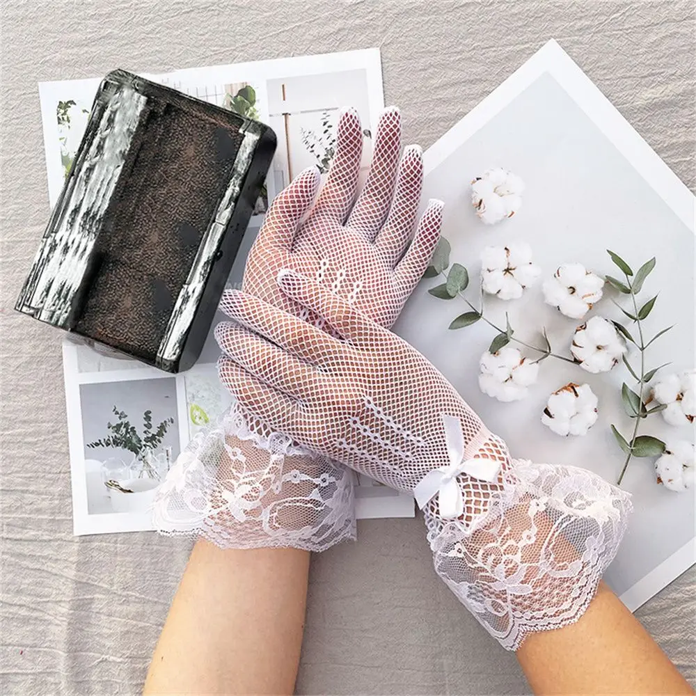 Prom Costume Wedding Uv-proof Driving Hollow Out Mesh Fishnet Gloves Bride Mittens Full Finger Gloves Lace Gloves