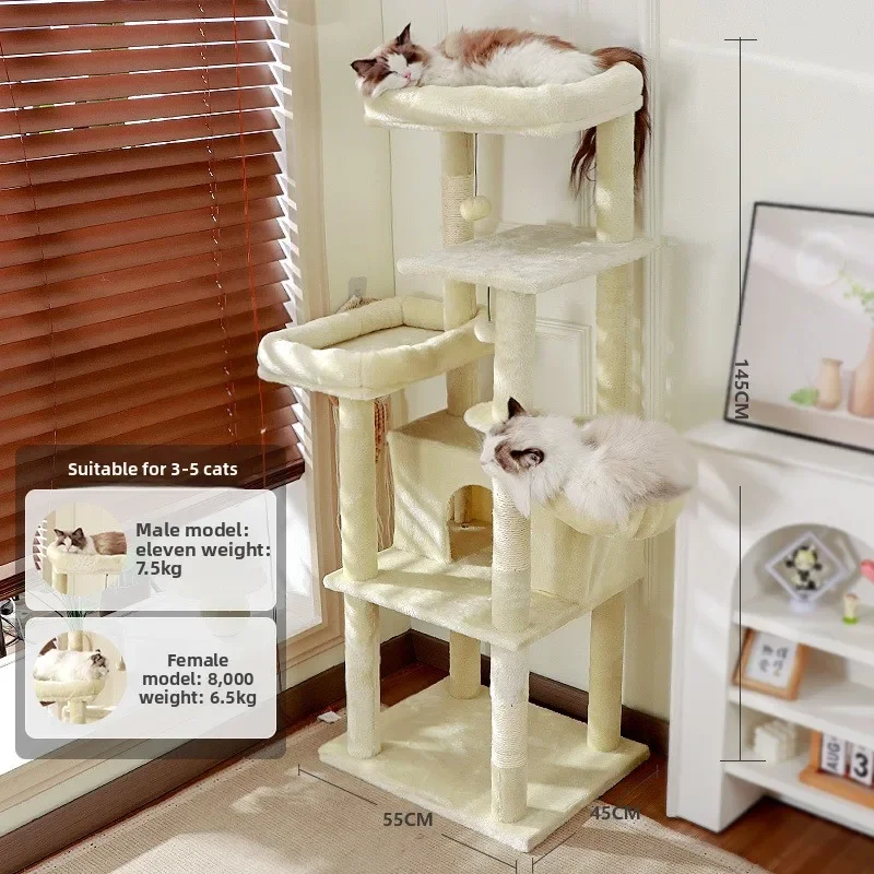 Cat Tree House Cat Accessories Cat Toys Cat Furniture Cat Tower Cat Climbing Frame Compact Footprint Large Wooden Integrated