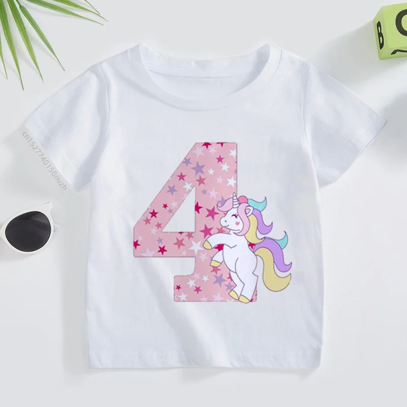 1-12Y Unicorn Number Birthday Shirt Birthday Princess T-Shirt Girls Party T Shirt Unicorn Theme Clothes Kids Gifts Fashion Tops