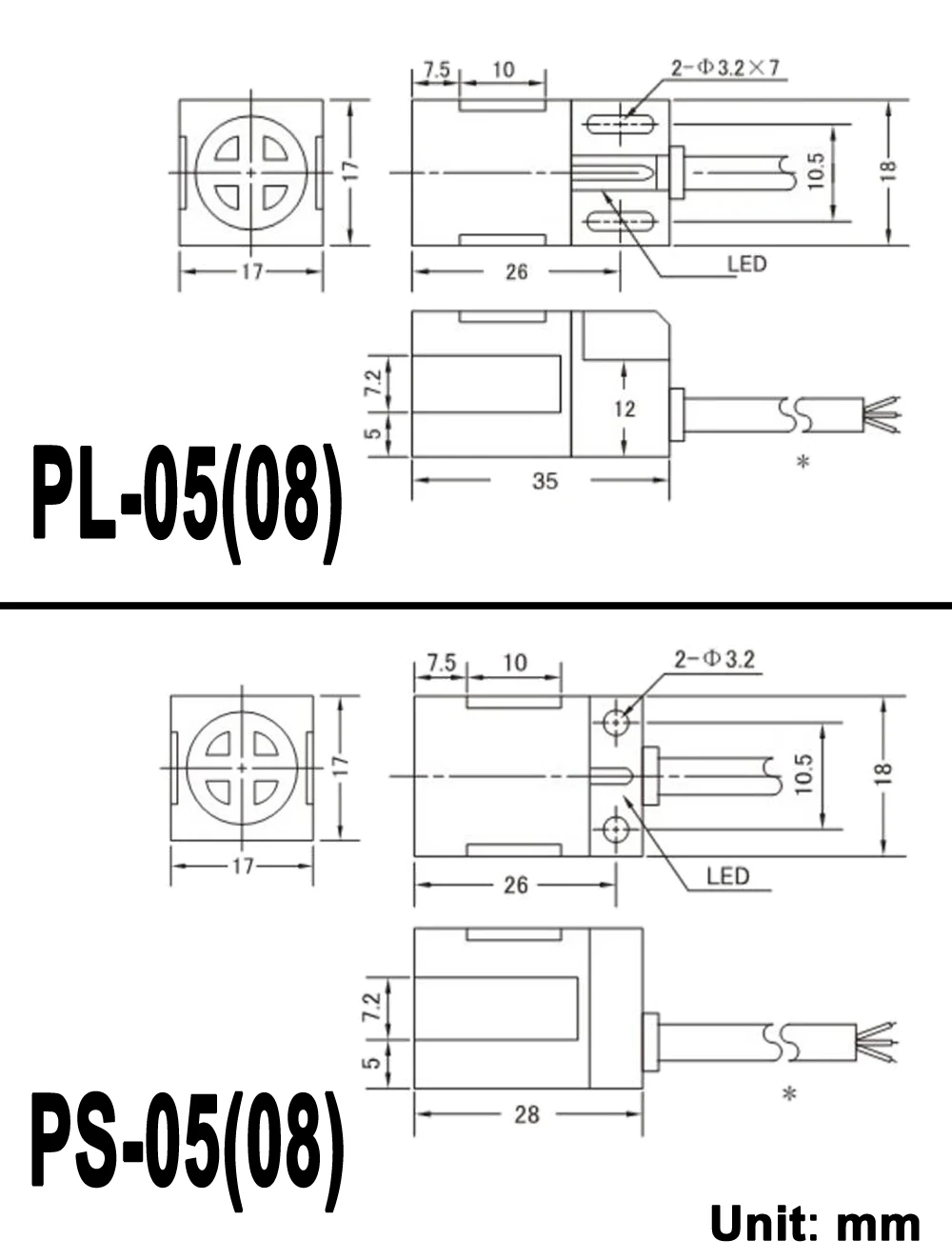 5/8mm DC NPN/PNP NO NC PL-05/08N N2 P P2 Square Metal Detection Approach On-Off Limit Inductive Proximity Sensor Switch 2/3 wire