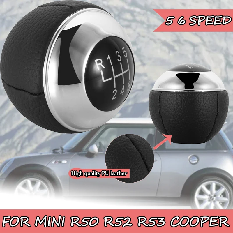 5/6 Speed Gear Shift Knob PU leather Lever Shifter Pen Handle Head Ball For Mini R50 2000-2006 Cabrio R52 R53 Cooper 2002-2008