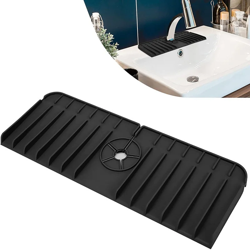 1pc Kitchen Sink Silicone Splash Pad Splash Black Grey Proof Sink Pad Home Kitchen Bathroom Countertop Protector Quick Dry Tray