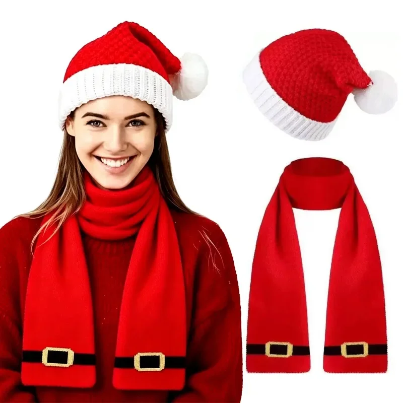 Soft Knitted Christmas Hat Classic Red Green Stripes Pompom Long Tail Styles Winter Holiday Warm Gift
