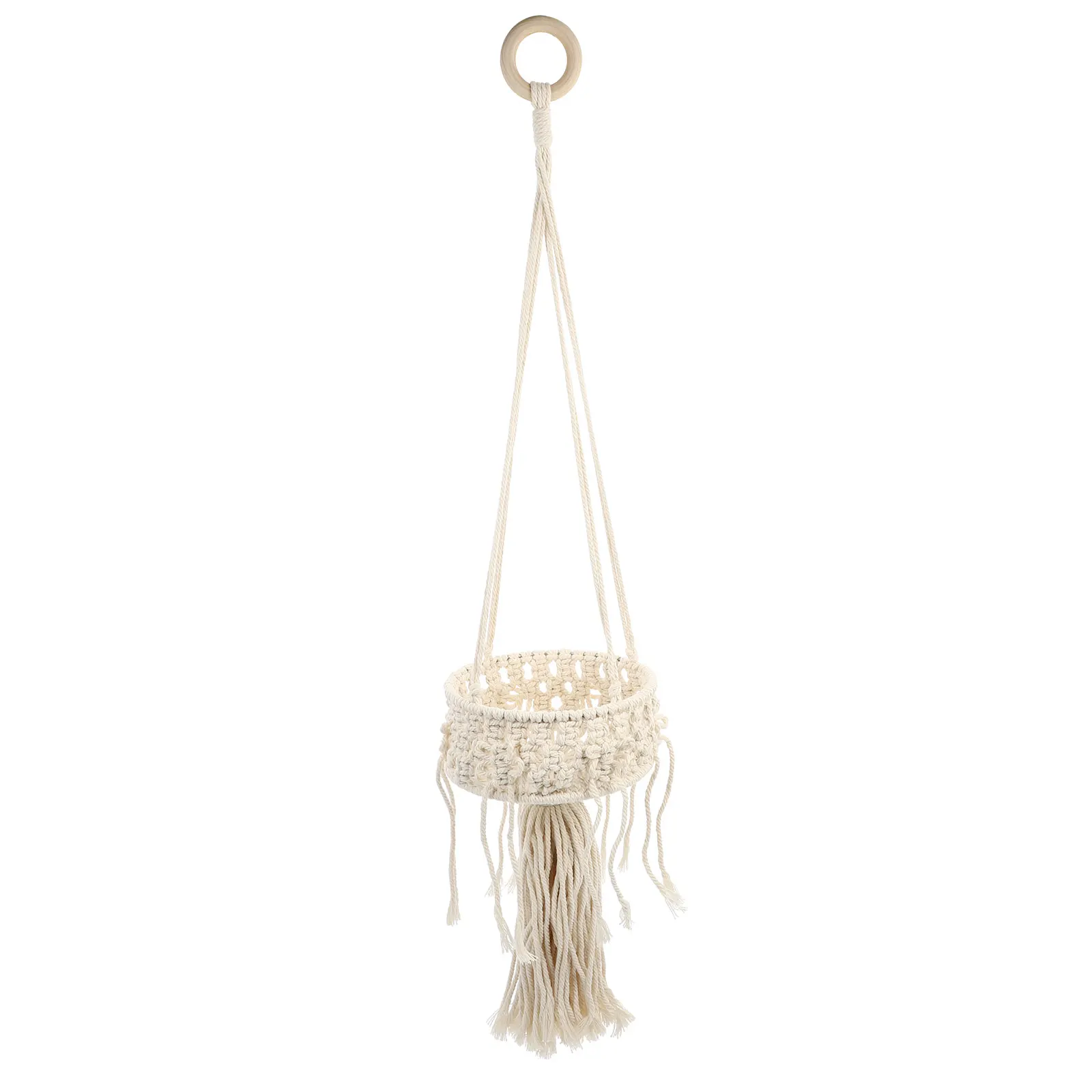 

1Pcs Woven Storage Hanging Basket Beige Premium Cotton Rope Craftsmanship Fade Resistant Decorative Plant Container for Home