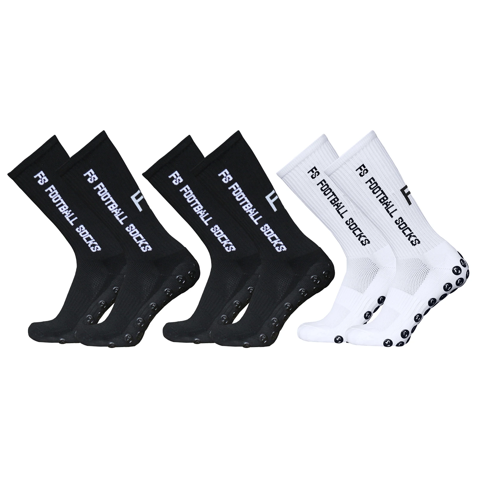 3 Pairs Running Socks Outdoor Sports Stretch Socks Athletic Football Soccer Socks Anti Slip Socks with Grips for Ball Sports