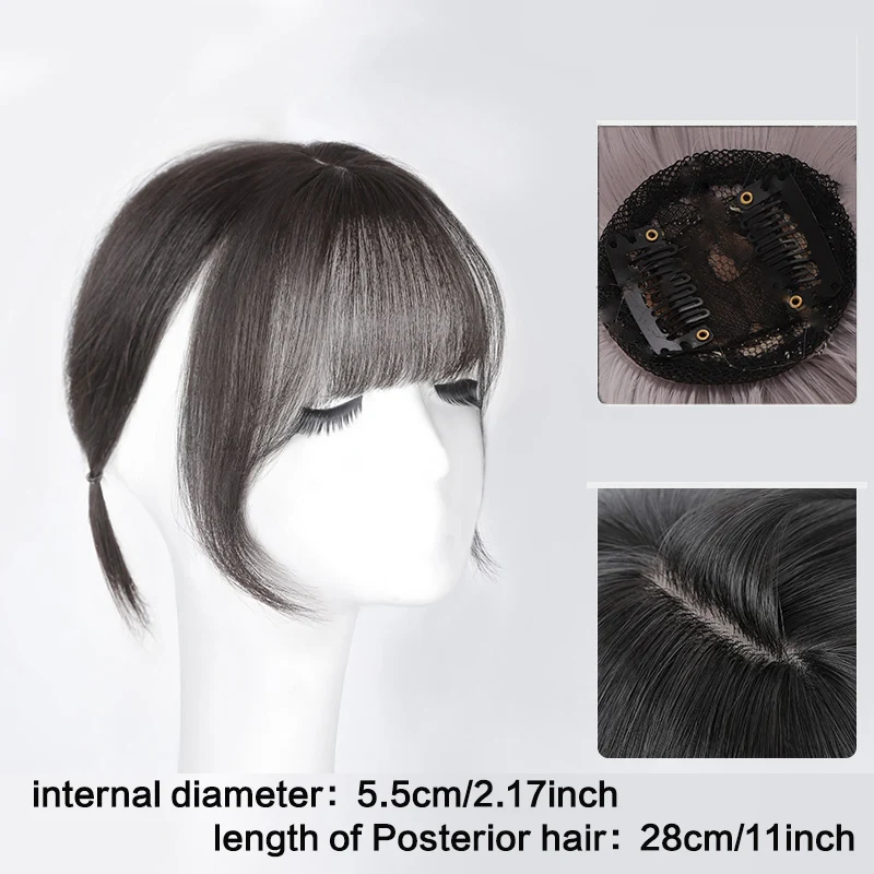 BUQI Fake Synthetic hair topper with bangs False Bangs Clip-In Extension Natural Neat Fake Fringe Topper Hairpiece