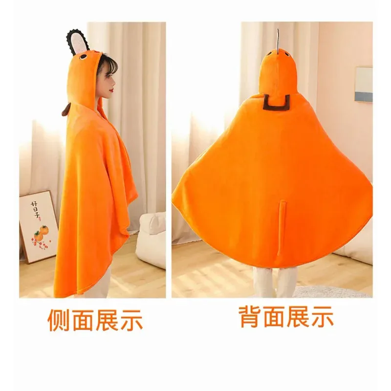 Anime Chainsaw Man Blanket Pochita Denji Makima Cosplay Flannel Blanket Hooded Cloak Cape Cute Anime Blanket Hayakawa Aki Kids