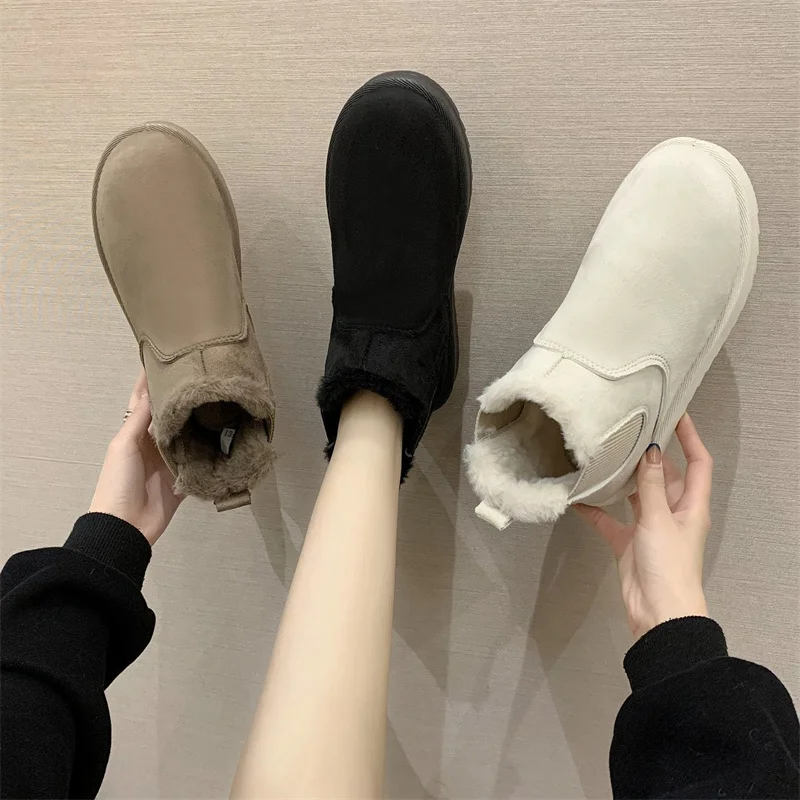 Winter New Boots Women Rubber Thick Sole Ankle Boots for Outdoor Elevated Comfort Warm Walking Cotton Shoes Fashion Snow Boots