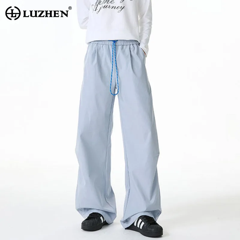 

LUZHEN Simple Drawstring Elastic Waist Straight Casual Men's Solid Color High Quality Handsome Male Trousers 2025 Fashion JY4169