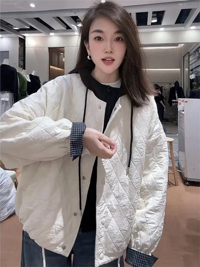 

Тонкая хлопковая бейсбольная куртка, женская повседневная универсальная простая рубашка с хлопковым наполнителем, осенняя новинка, короткая модель с длинными рукавами