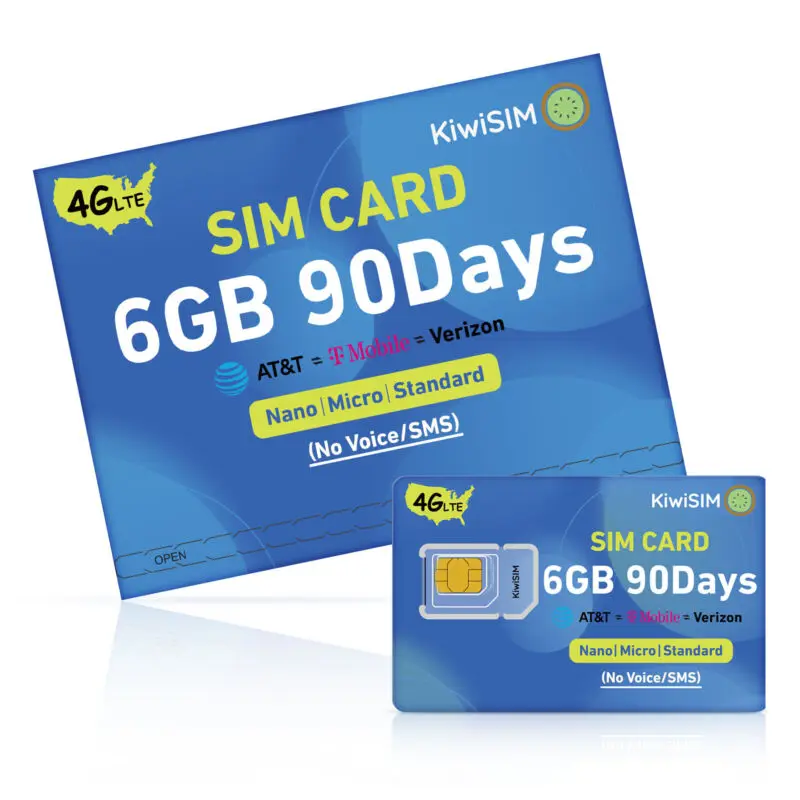 KIWISIM 4G Prepaid 3-in-1 USA SIM Card Kit for AT&T T-Mobile Verizon 6GB/90Day