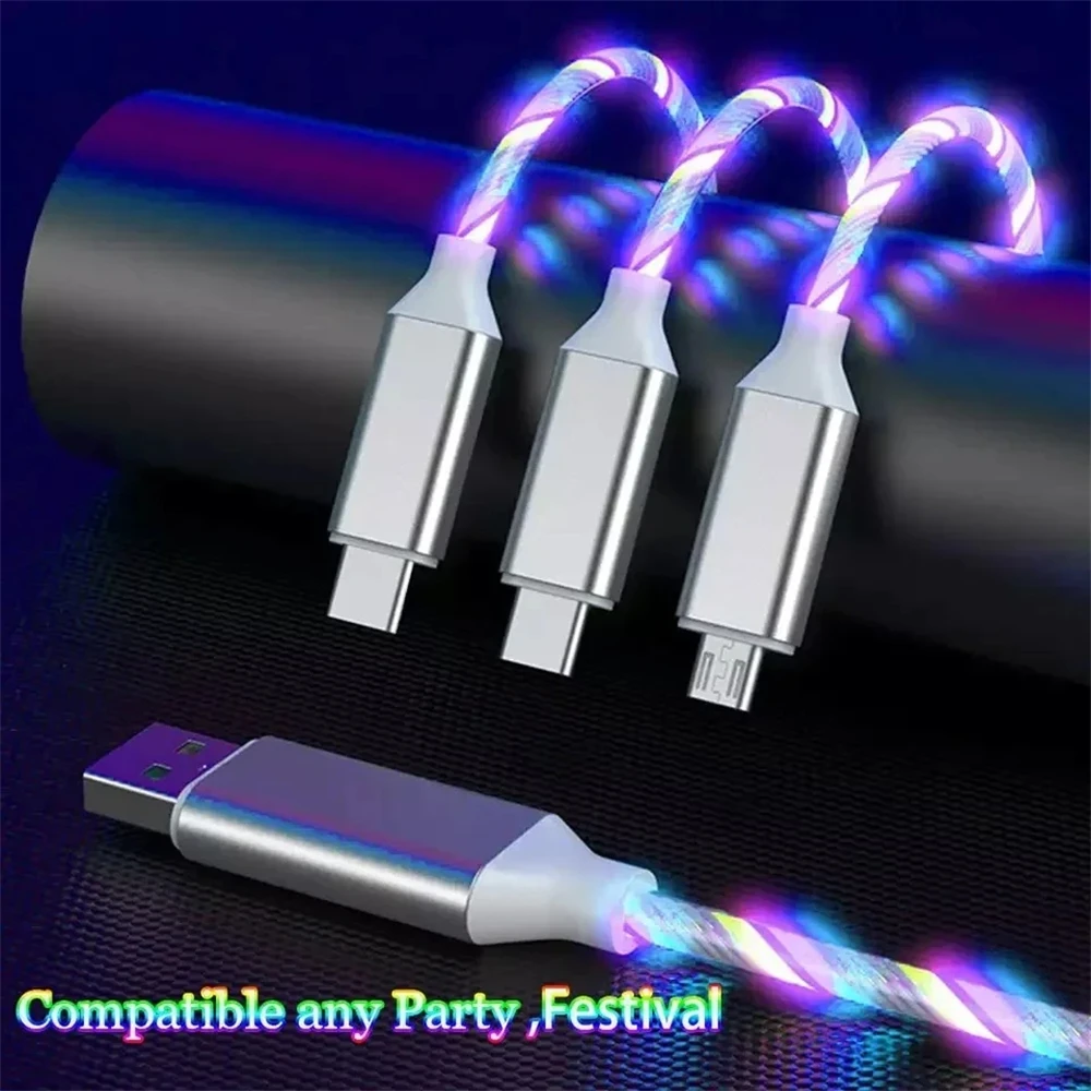 NNBILI Glowing LED Light USB 3 IN 1 cable Phone Fast Charging Charger Luminous Type C Cable For Xiaomi iPhone Phone Accessories