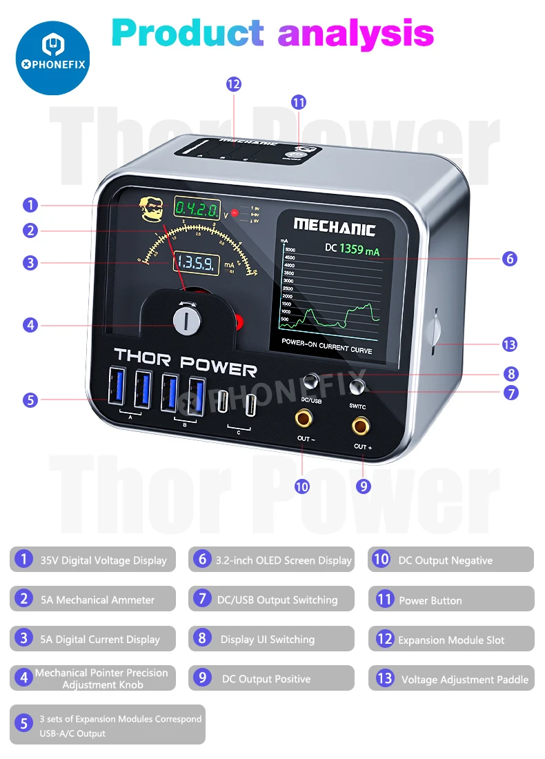 

Mechanic THOR POWER 35V Intelligent IoT Digital Diagnostic Power Supply Adjustable DC Regulated Power Supply with Expansion Port