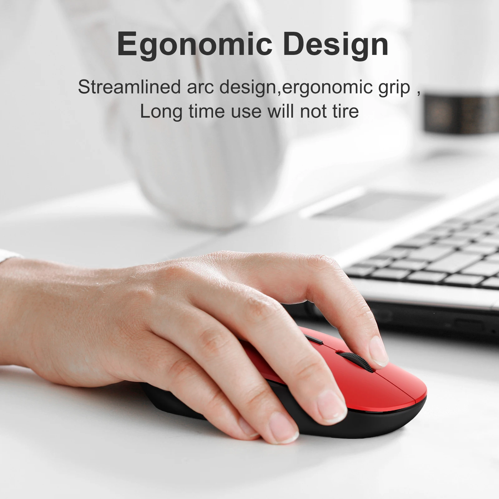 Wireless 2.4G Optical Mouse with USB Receiver Silent Ergonomic LED Design Battery Operated for PC Laptop Desktop MacBook Windows